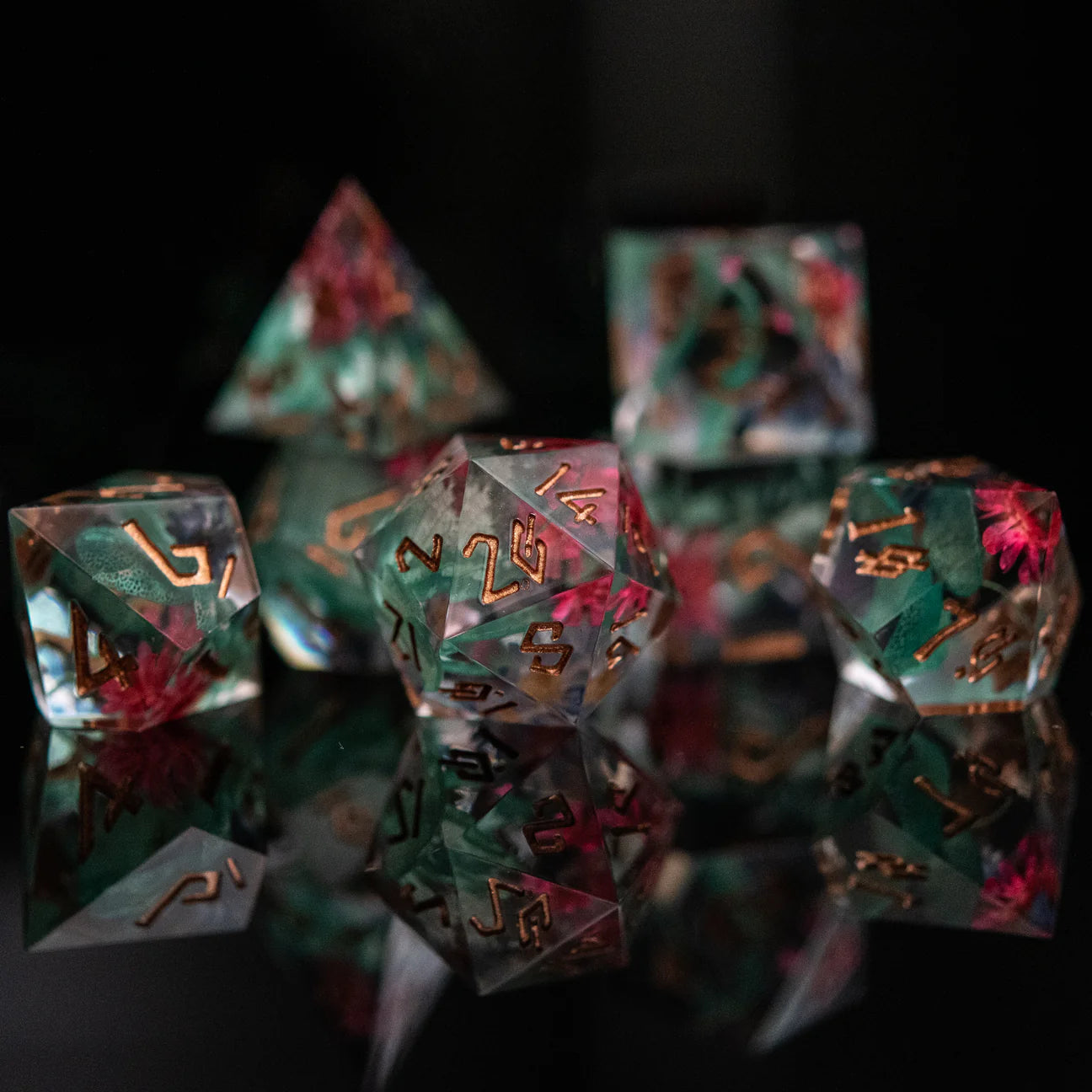 Misty Mountain- Lotus Blossom Sharp-Edged Resin Dice Set