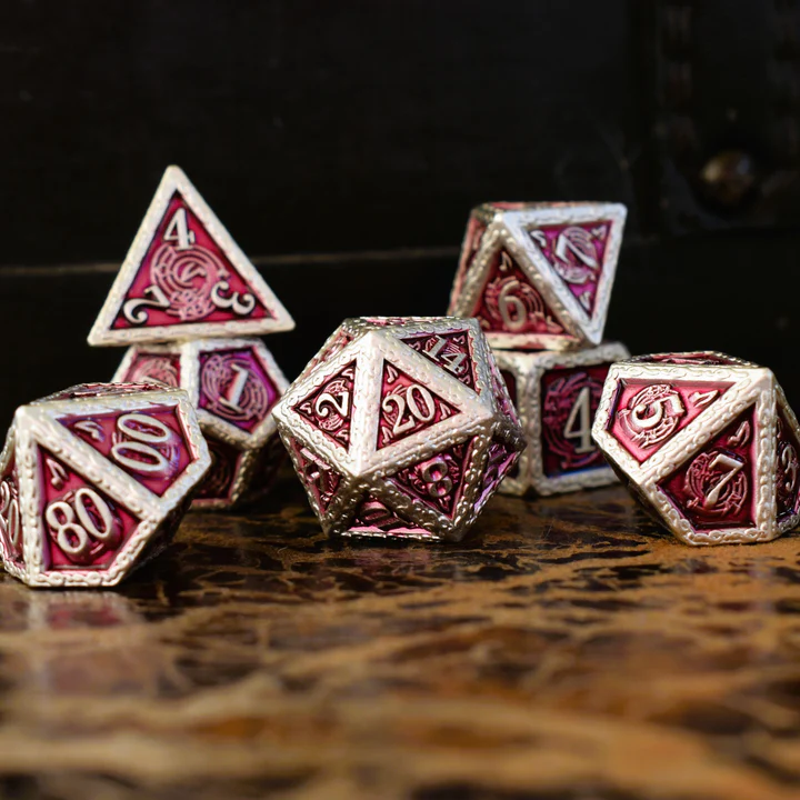 Misty Mountain- Ballad of the Bard Fuchsia and Silver Metal Dice Set