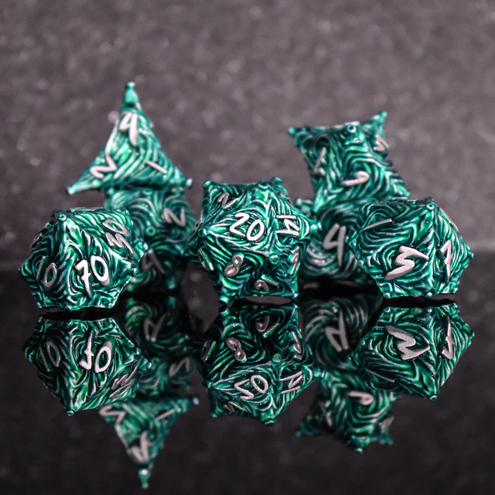 Misty Mountain- Vortex Warp Metal Dice Set - Green