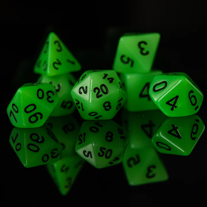 Misty Mountain- Neon Green Acrylic Dice Set
