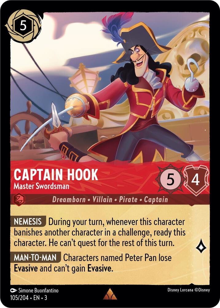 Captain Hook - Master Swordsman - 105/204 - Rare - Cold Foil