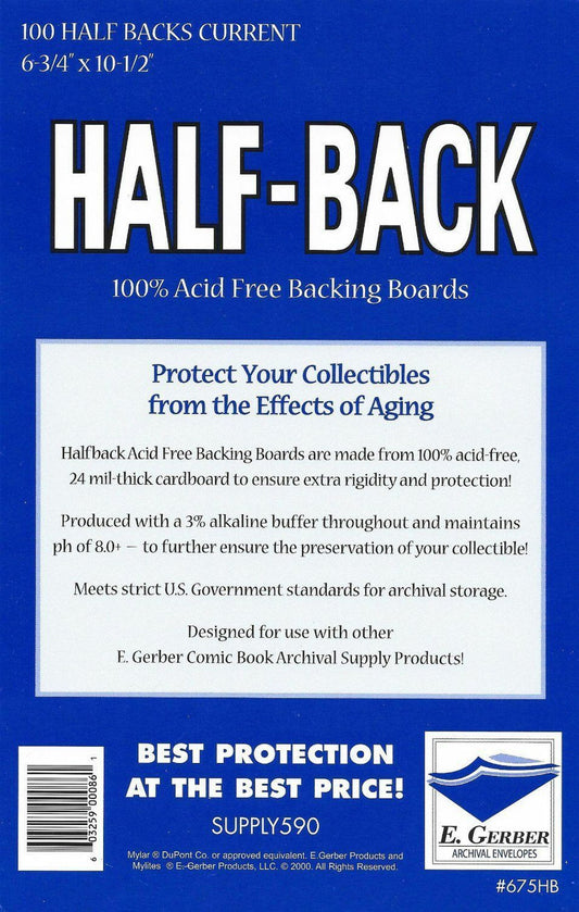 E.Gerber 100 Half-Backs Current Comic Size - 6-3/4" X 10-1/2" .24 mil Thick