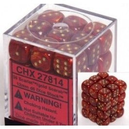 36 Scarab Scarlet/gold 12mm D6 Dice Block - CHX27814