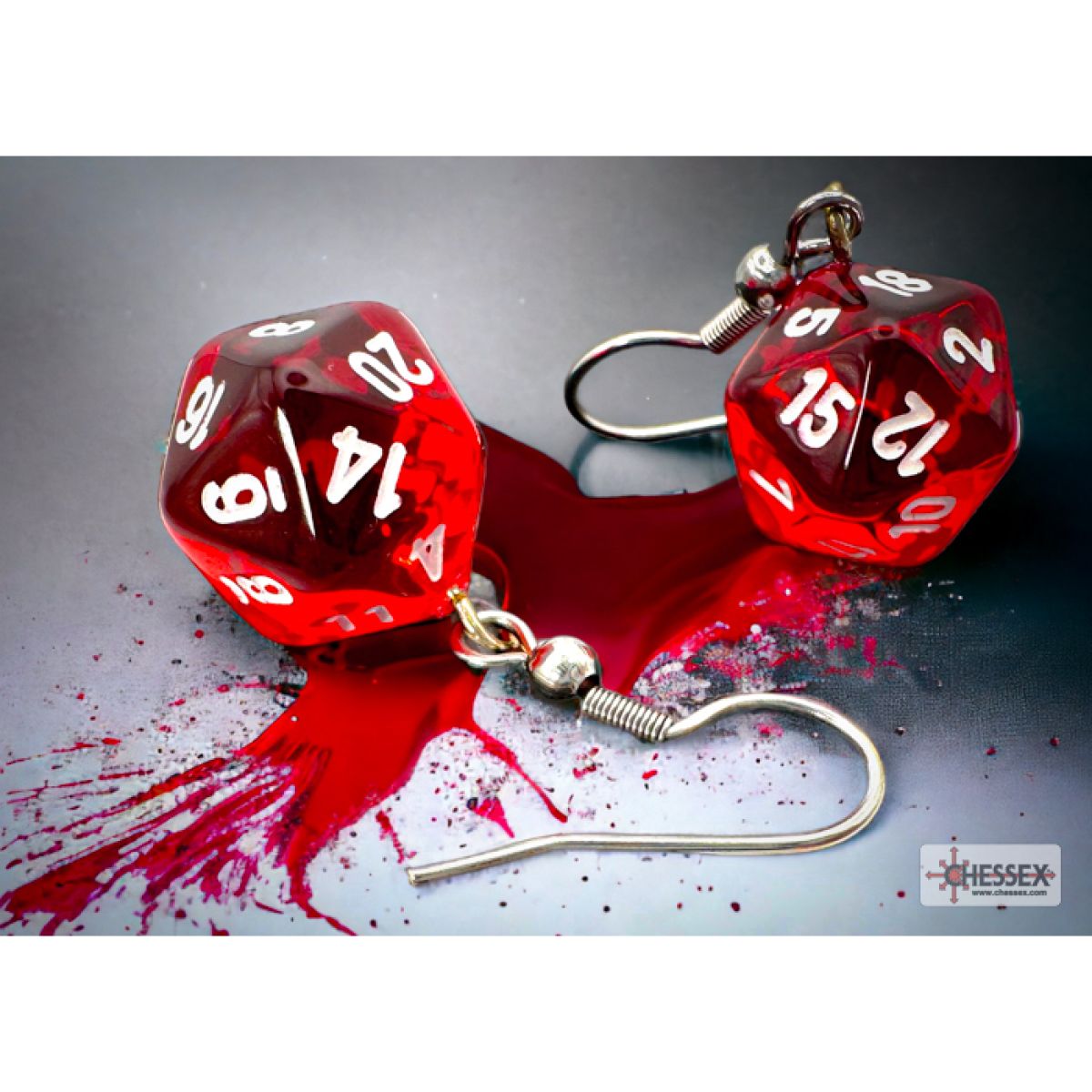 CHX 54201 Hook Earrings Translucent Red Mini-Poly d20 Pair