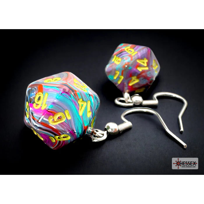 CHX 54207 Hook Earrings Festive Mosaic Mini-Poly d20 Pair