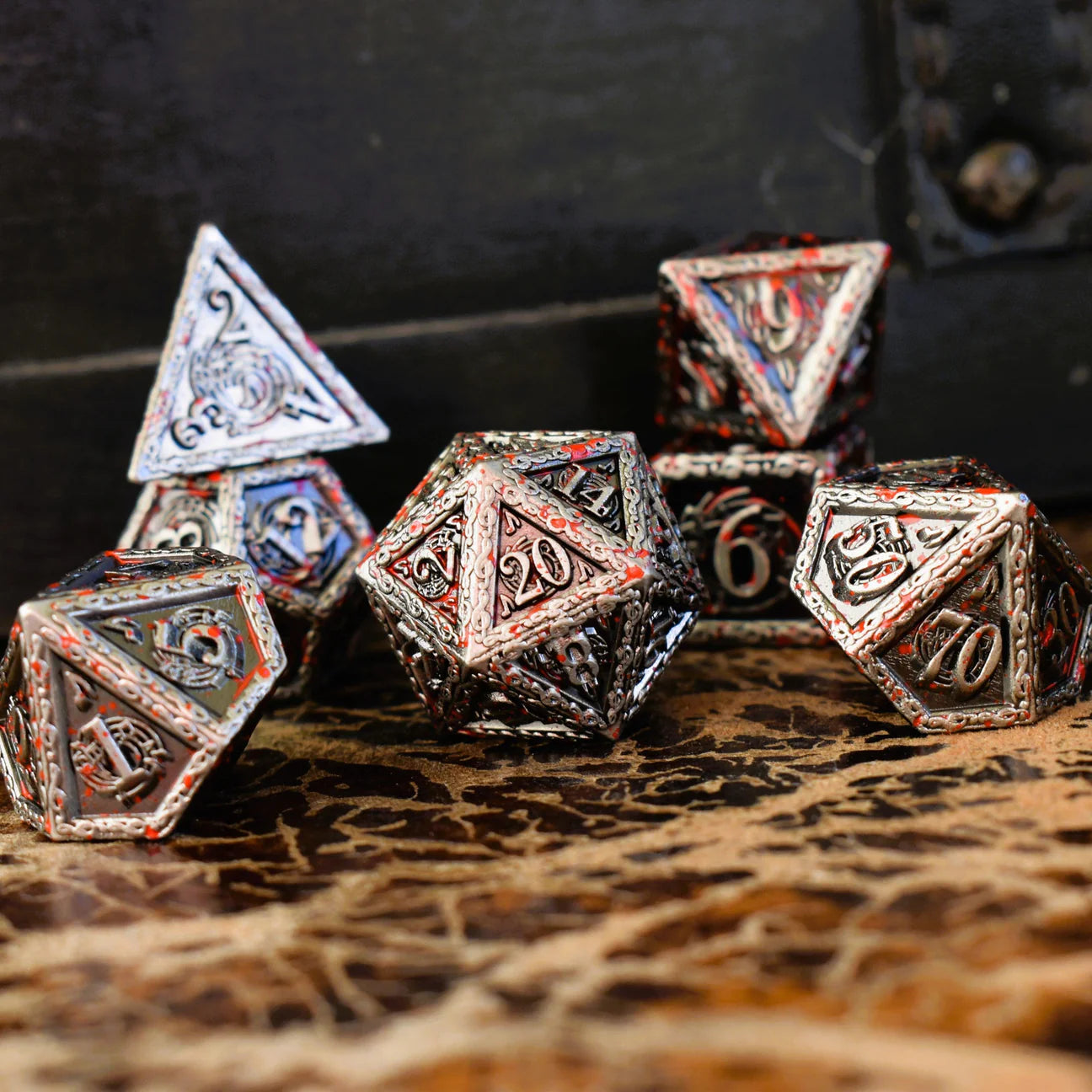 Misty Mountain- Ballad of the Bard Bloodstained Silver Metal Dice Set