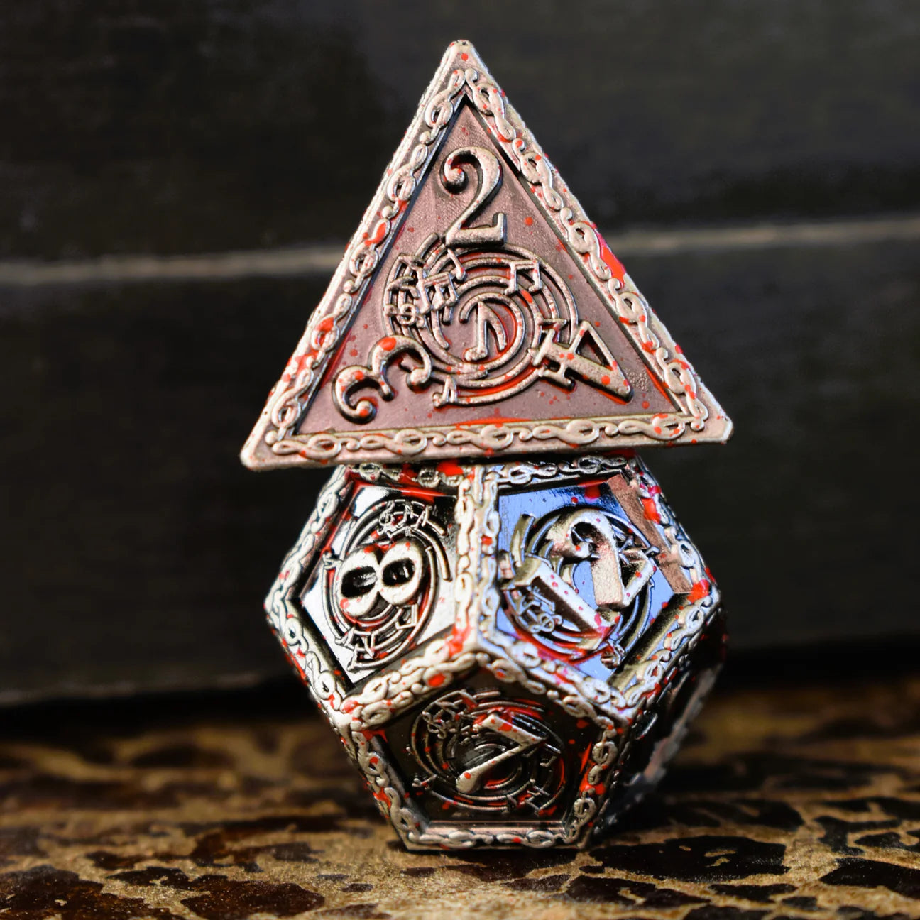 Misty Mountain- Ballad of the Bard Bloodstained Silver Metal Dice Set