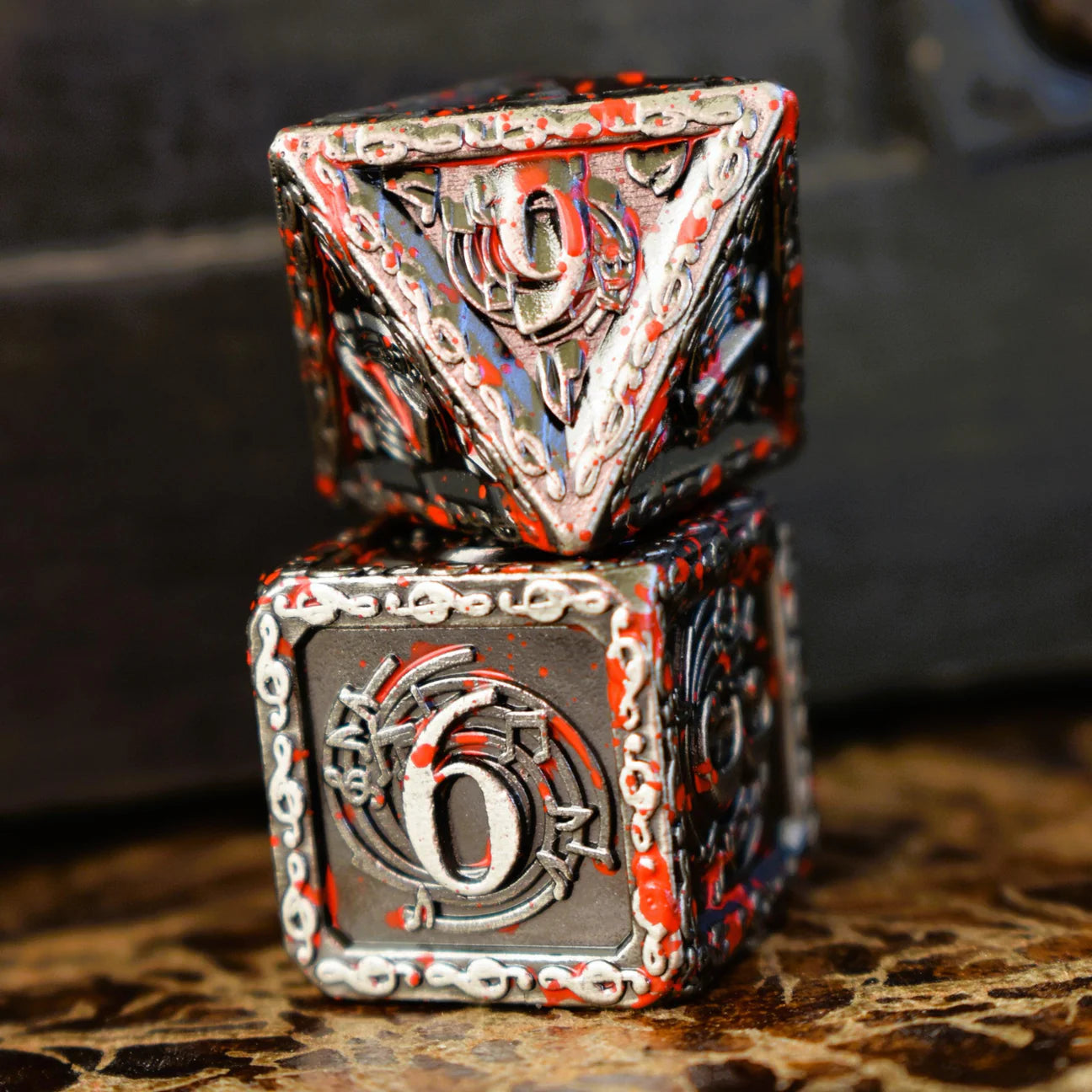 Misty Mountain- Ballad of the Bard Bloodstained Silver Metal Dice Set