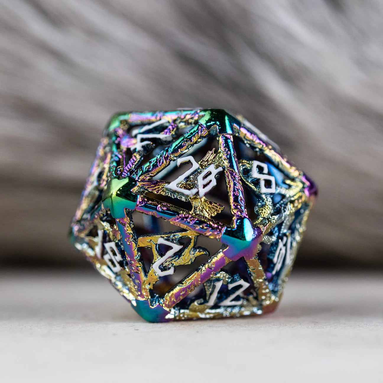 Misty Mountain- Legends of Valhalla - Iridescent and White Hollow Metal Dice Set