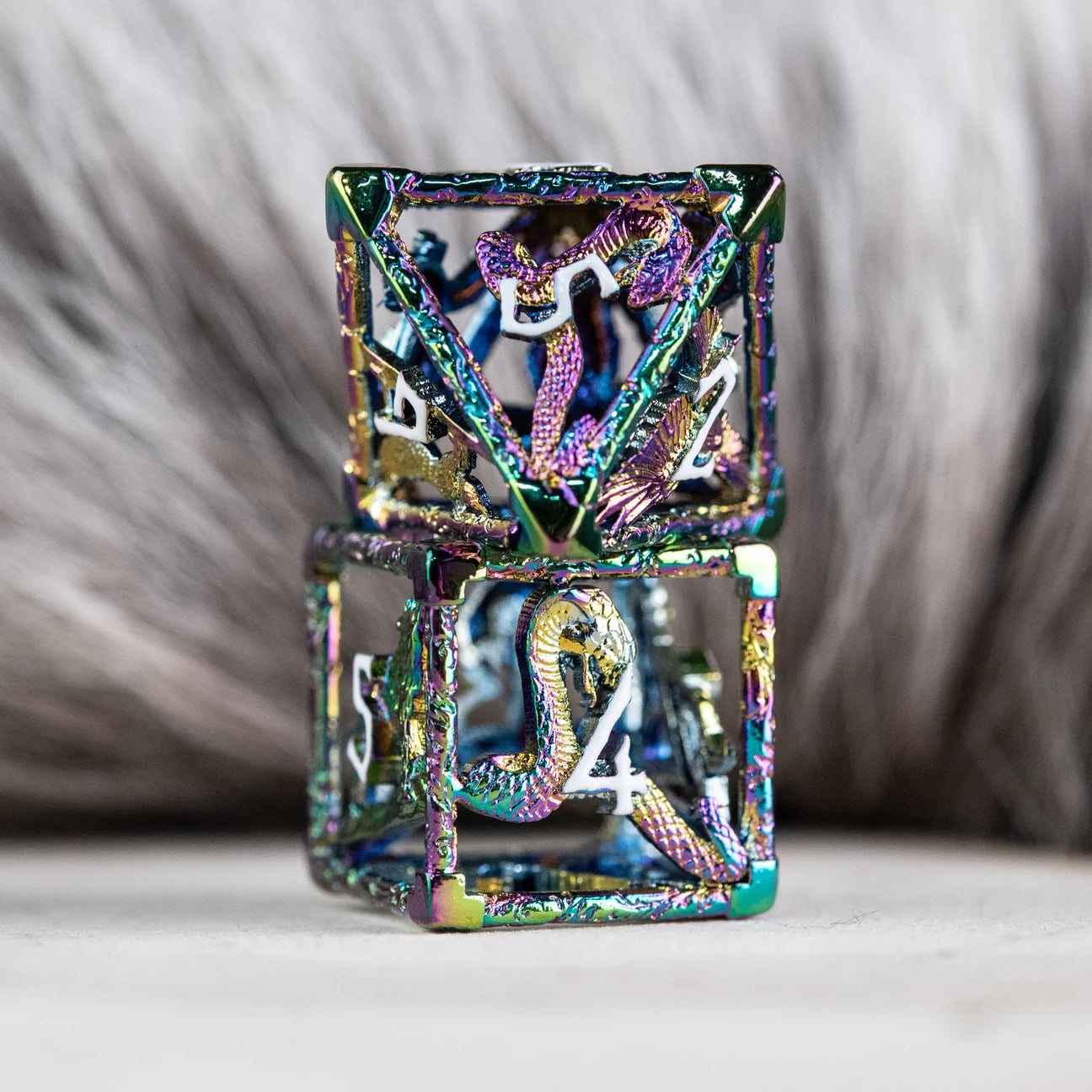 Misty Mountain- Legends of Valhalla - Iridescent and White Hollow Metal Dice Set