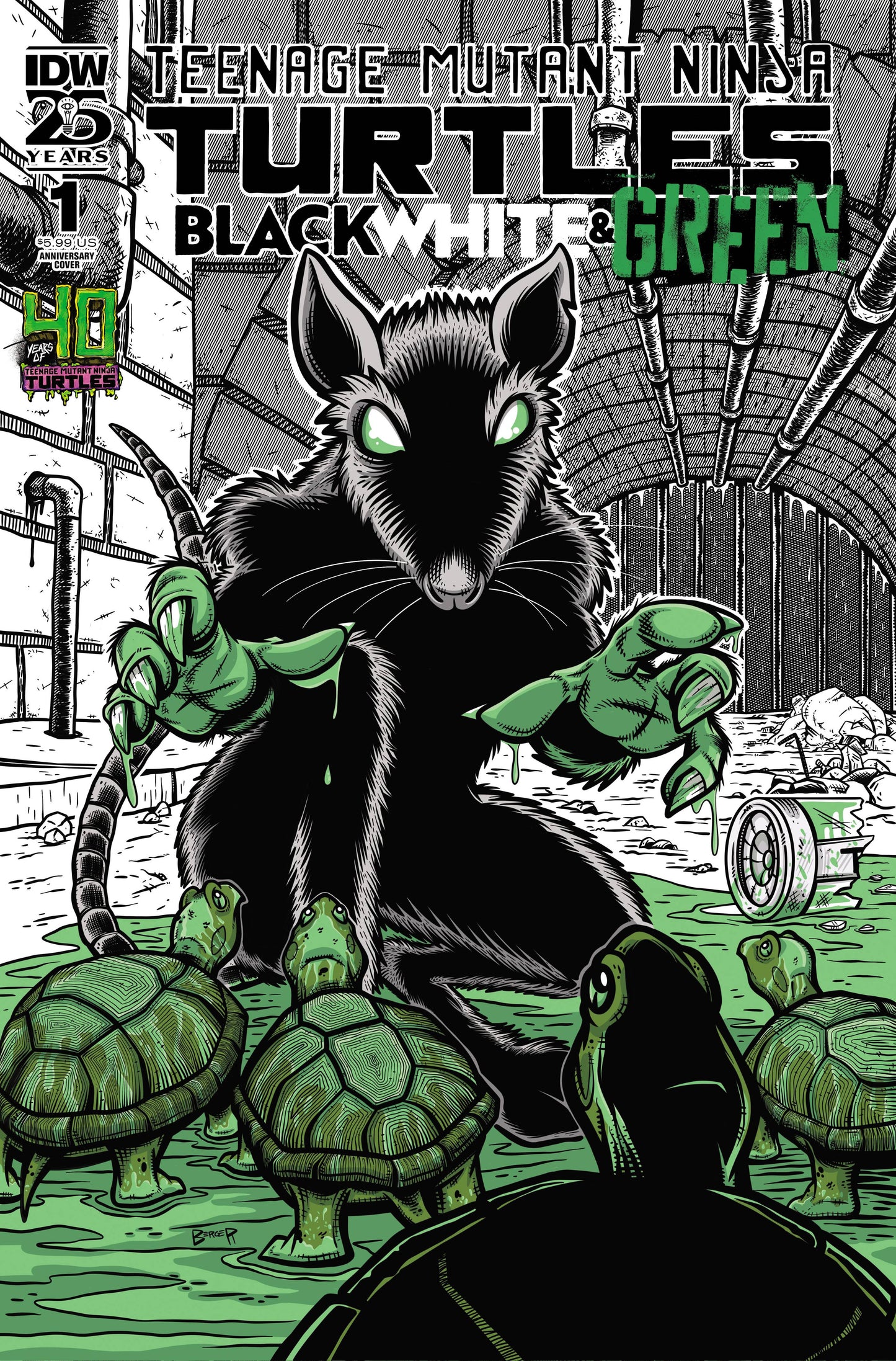 TMNT BLACK WHITE & GREEN #1D 40TH ANNIV VAR