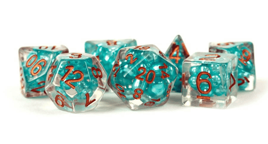 7 Count Poly Dice Set: Pearl Teal with Copper