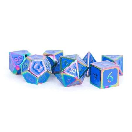 7ct Metallic Poly Dice 16mm Rainbow with Blue Enamel