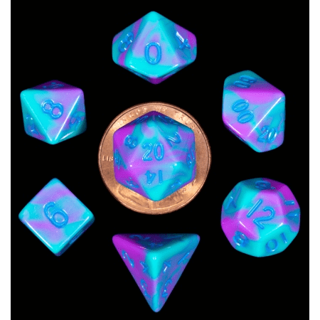 7 Count Poly Dice Set: Purple and Teal with Blue Numbers