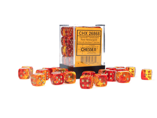 Chessex Gemini Translucent Red-Yellow/Gold 12MM D6 Dice