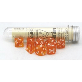 Chessex Lab Dice 6 Borealis Blood Orange/White 7 Die Set with Bonus Die