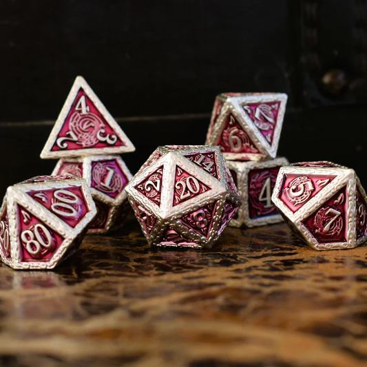 Misty Mountain- Ballad of the Bard Fuchsia and Silver Metal Dice Set