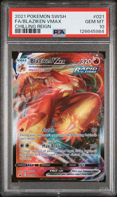 PSA GEM MT 10 VMAX Blaziken #021/198